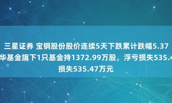 三星证券 宝钢股份股价连续5天下跌累计跌幅5.37%，鹏华基金旗下1只基金持1372.99万股，浮亏损失535.47万元