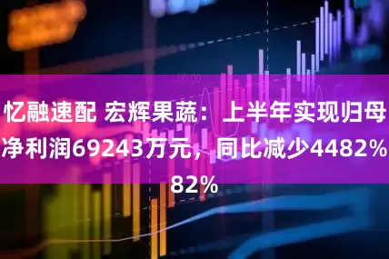忆融速配 宏辉果蔬：上半年实现归母净利润69243万元，同比减少4482%